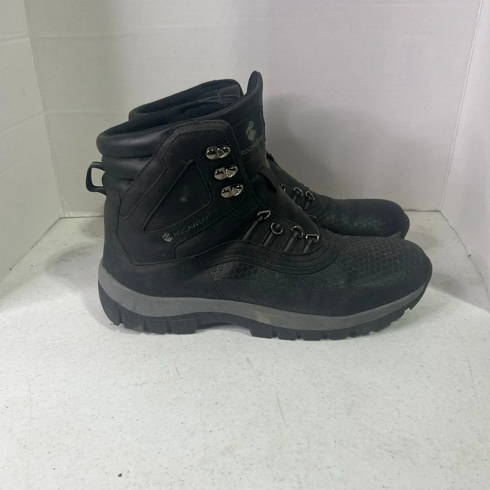 Rocawear Tristan Mens Black Faux Leather Hiking Boots Size 11 Honeycomb Texture